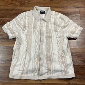 Abercrombie & Fitch Jacquard Striped Button Through Sweater Polo Tan Mens Sz XL